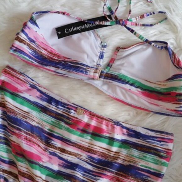 NWT Catherine Malandrino Bikini Set White Pink Blue Bathing Suit - Picture 7 of 7